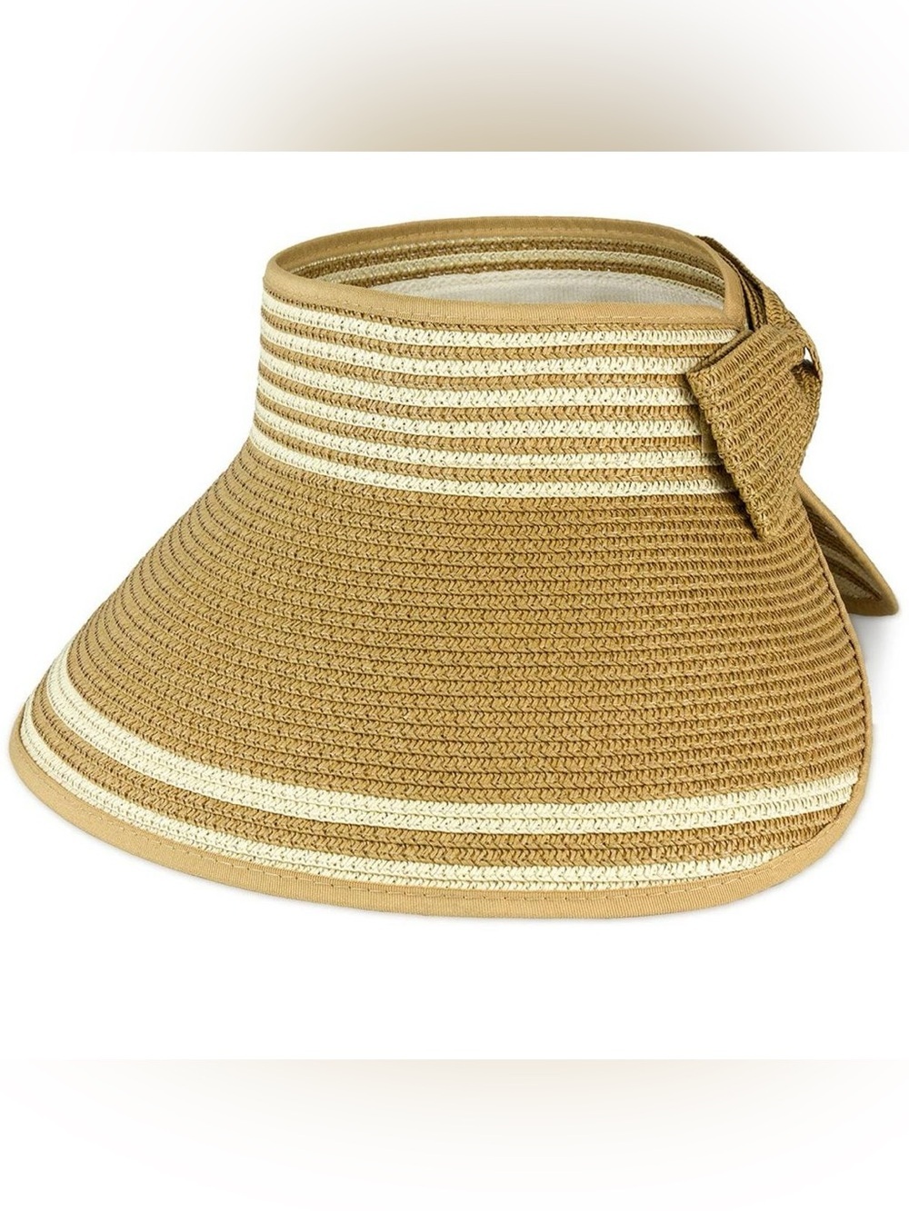 Magid Straw Two-Tone Striped Color Block Roll Up Visor-Toast/Natural-Women OS